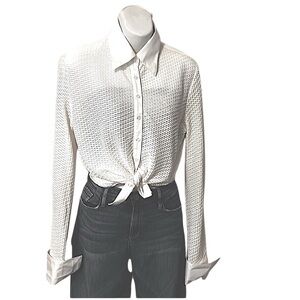 Valerie Steven’s White Stretchy Long Sleeve Waffle Button Down Shirt Sz M